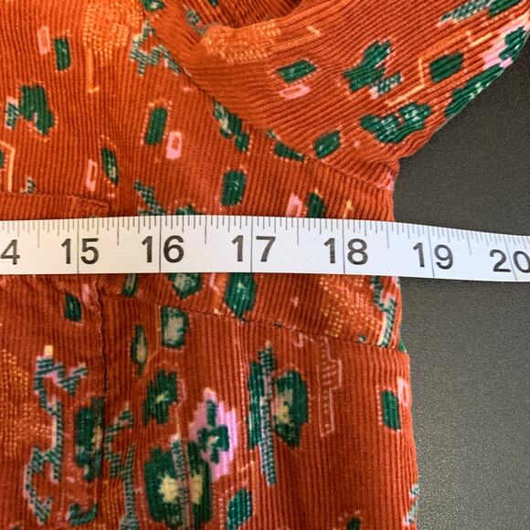 Anthropologie Building 13 Corduroy Floral Button-up Blouse Women 6 Orange Green - Picture 9 of 10